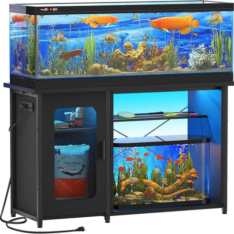 Fish Tank Stand with Power Outlets & LED Light